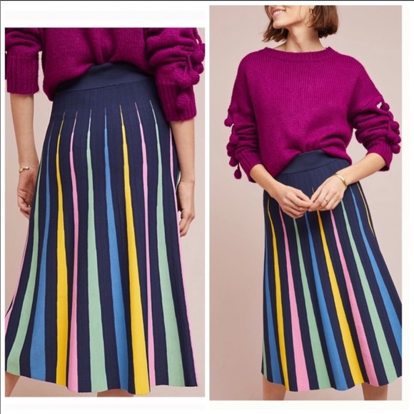 Anthropologie Dresses & Skirts - Maeve Anthropologie rainbow pleated knit skirt